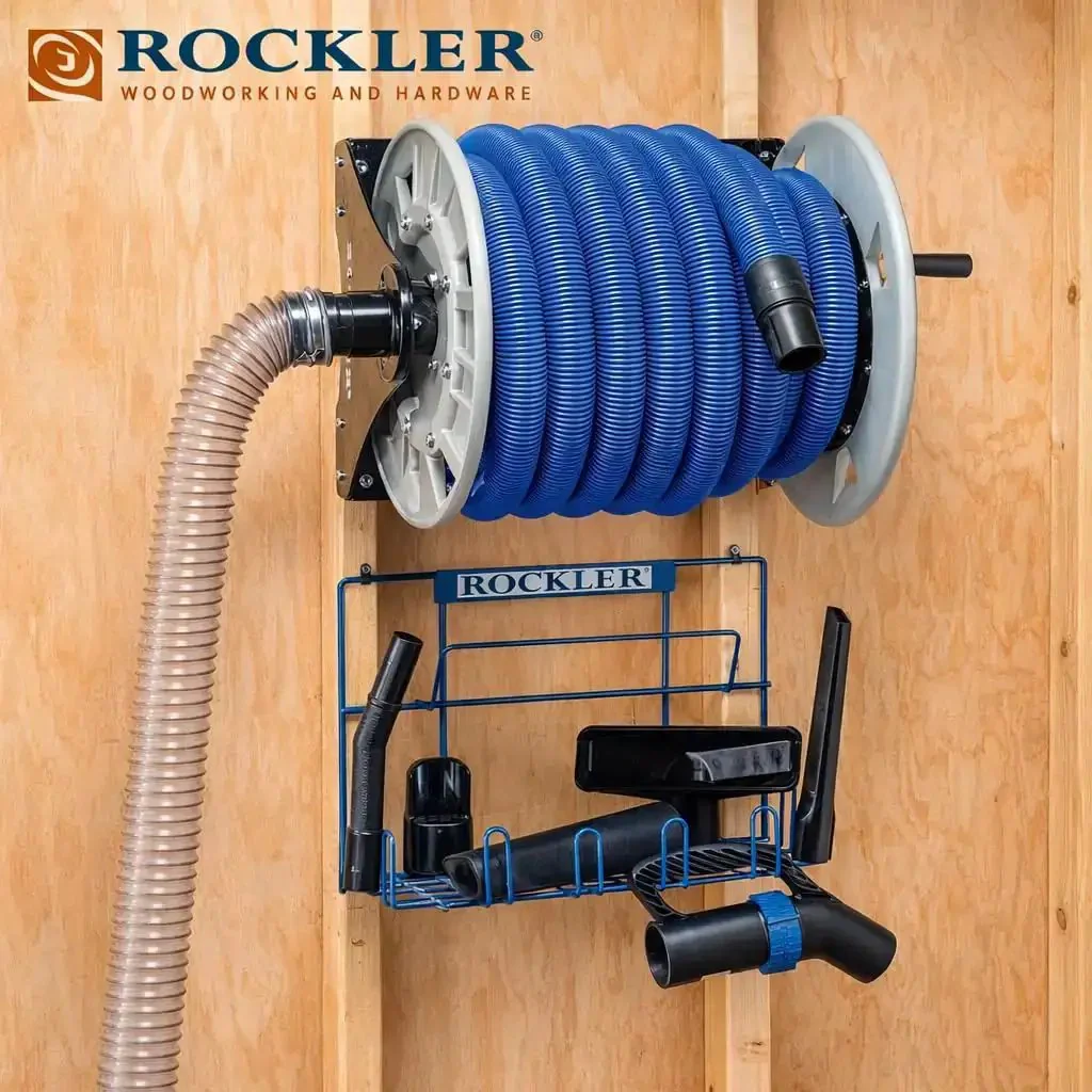 Shop Vacuum Hose Reel With 40 Ft Of 1.5 In Hose Wall Mount Steel Frame Adjustable Tension Knob Easy Install Dust Collector Accessory For Mess Free Cleanup In The Workshop - Image 3