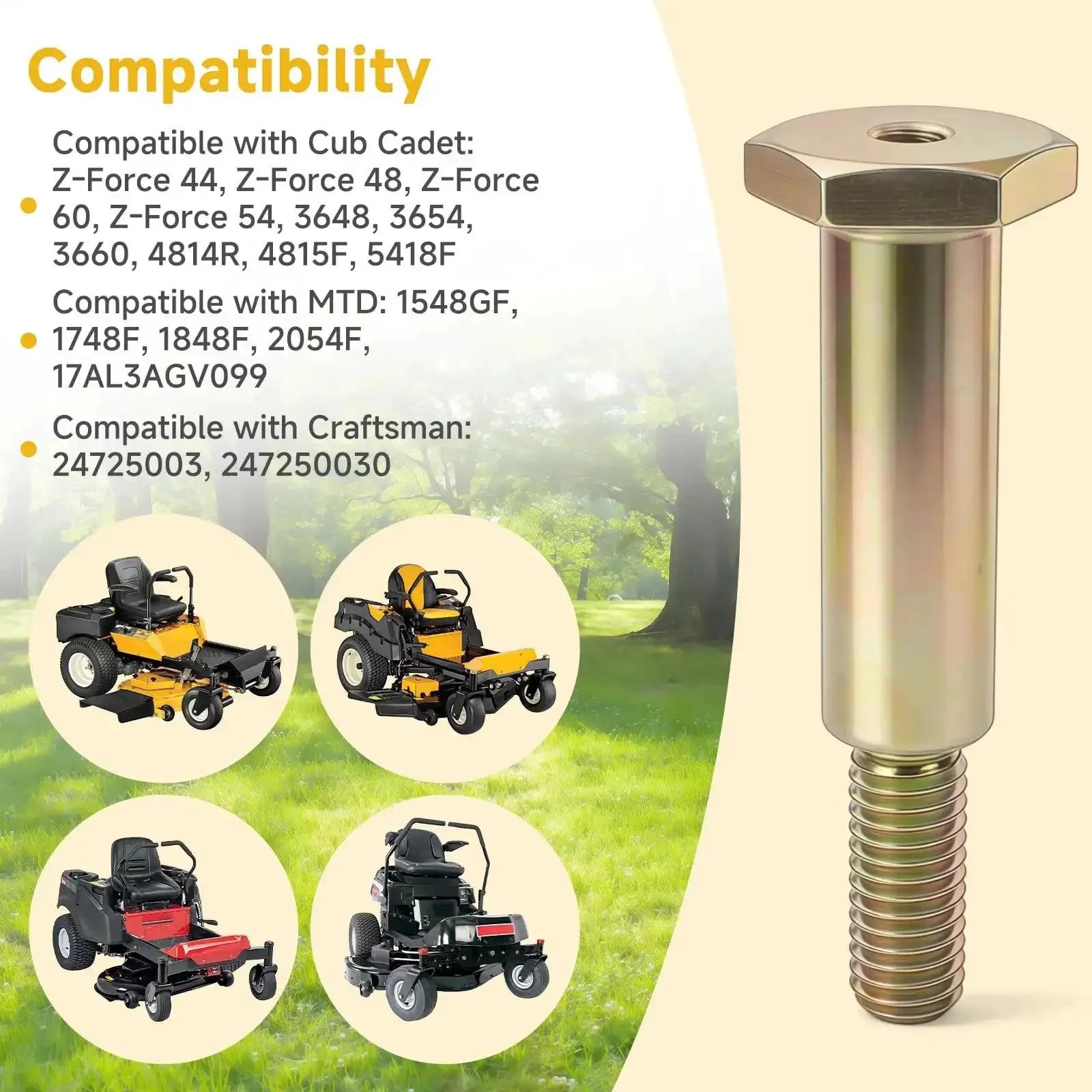 Shoulder Bolt 7/16-14 For Lawn Mowers And Lawn Tractors Replacement Part 738-3102 938-3102 01000302 17AE3AGF010 17AF3AGV099 Durable Steel Fastener For Easy Install Compatible With Cub Cadet MTD Craftsman Z Force 44 And 4815F Models - Image 5