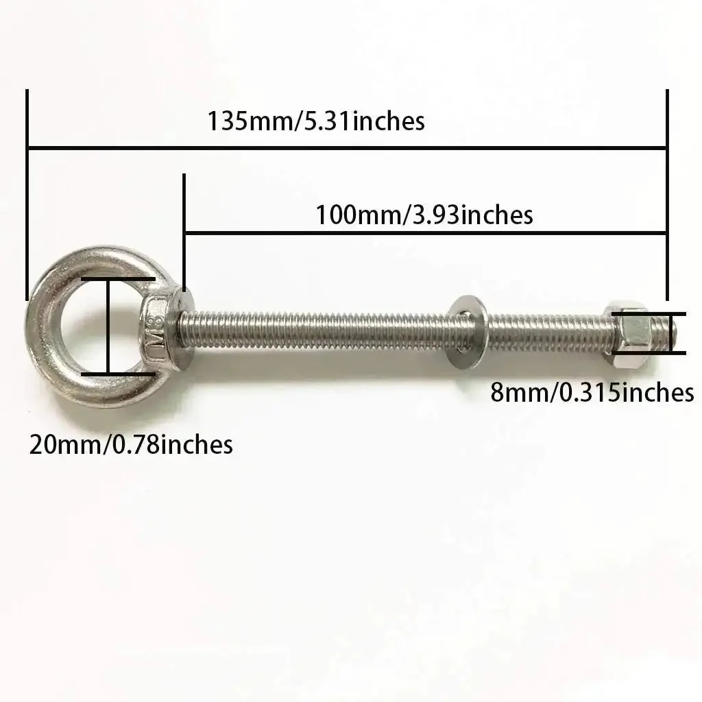 Shoulder Eye Bolts M8 Stainless Steel Built Tough Heavy Duty With Washers And Nuts For Lifting And Securing Cables And Wires Long Shank Thread 100mm Overall Length 135mm 2 Pack - Image 3