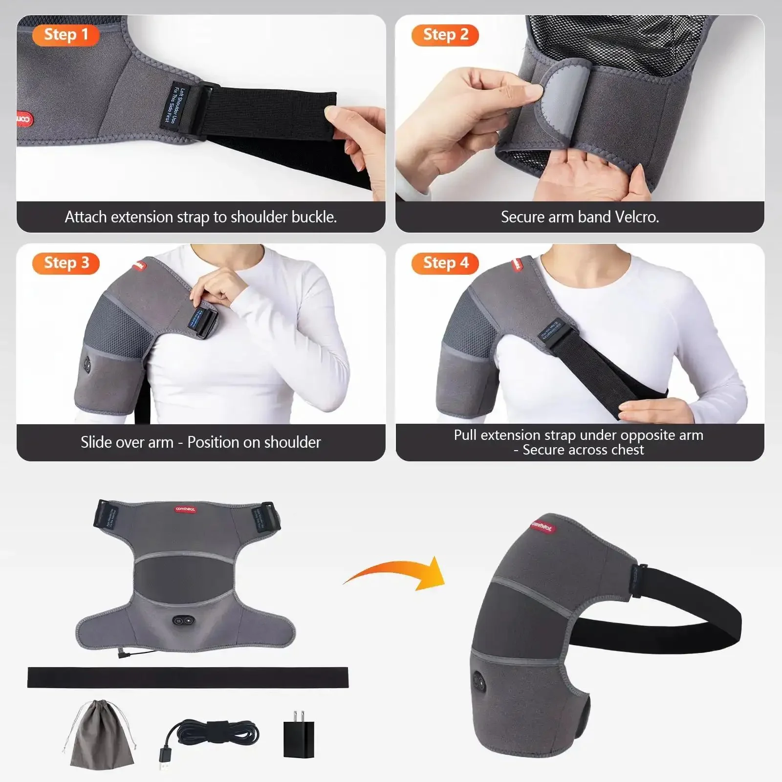 Shoulder Heating Pad Massager With Vibration Massage USB Powered Shoulder Wrap For Rotator Cuff Pain Relief And Upper Arm Soreness On The Go Travel Companion For Women And Men Non Rechargeable - Image 2