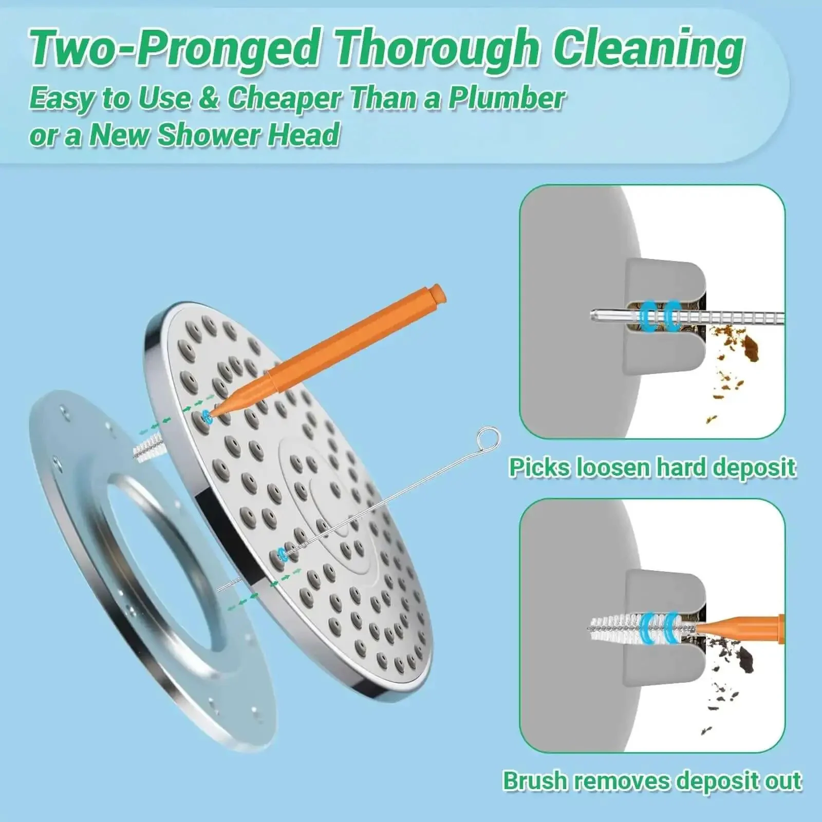 Shower Head Revival All In One Cleaning Kit With 50 Ultra Fine Nylon Brushes And 20 Surgical Steel Picks For Unclogging Nozzles Limescale Mineral Buildup Mold In Showers Faucets And Small Holes In 3D Printers And Cups Storage Case Included - Image 6