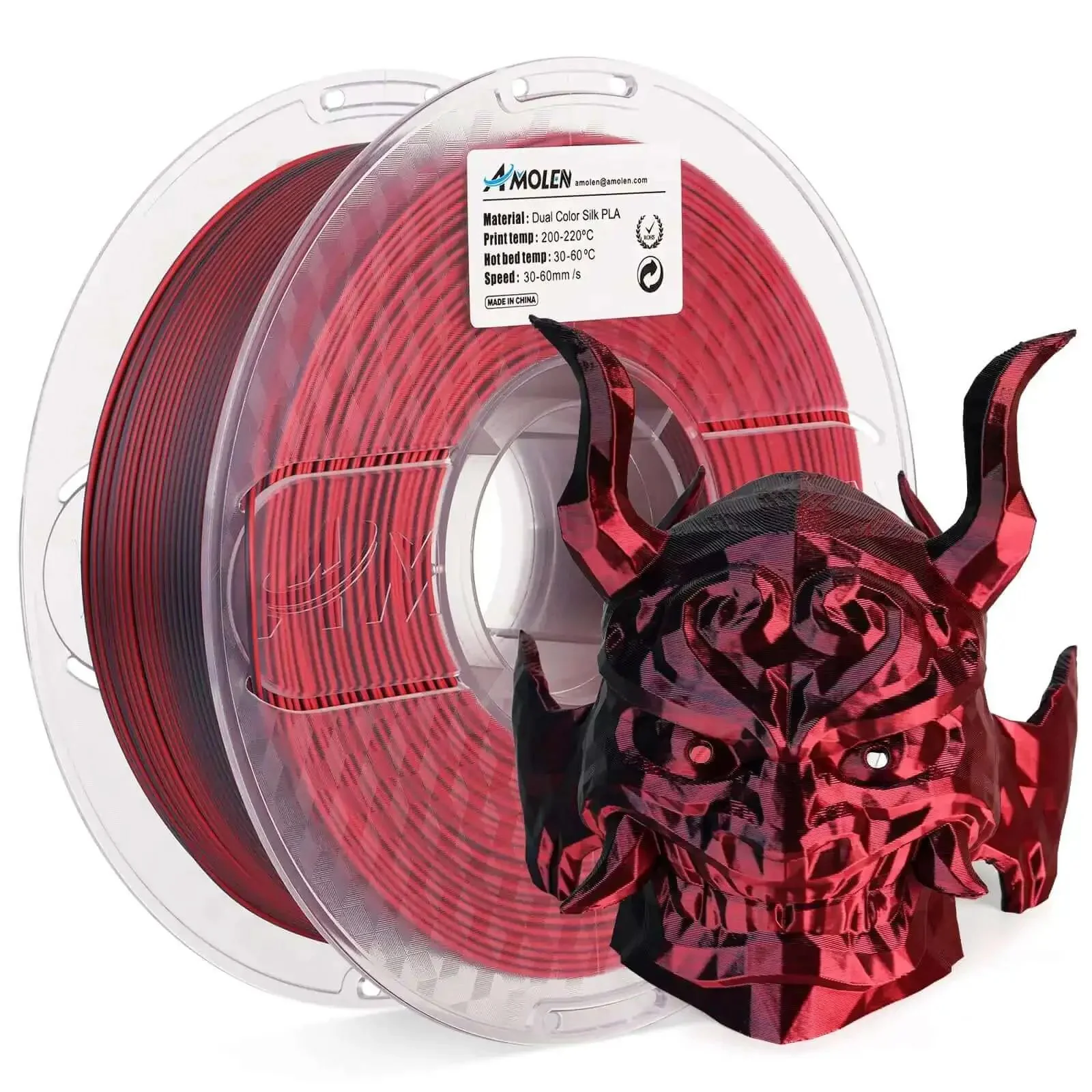 Silk Dual Color PLA Filament 1.75mm Red Black Coextrusion For 3D Printing Glossy Silk Finish Color Changing Print 1kg Spool For Bold Eye Catching Results