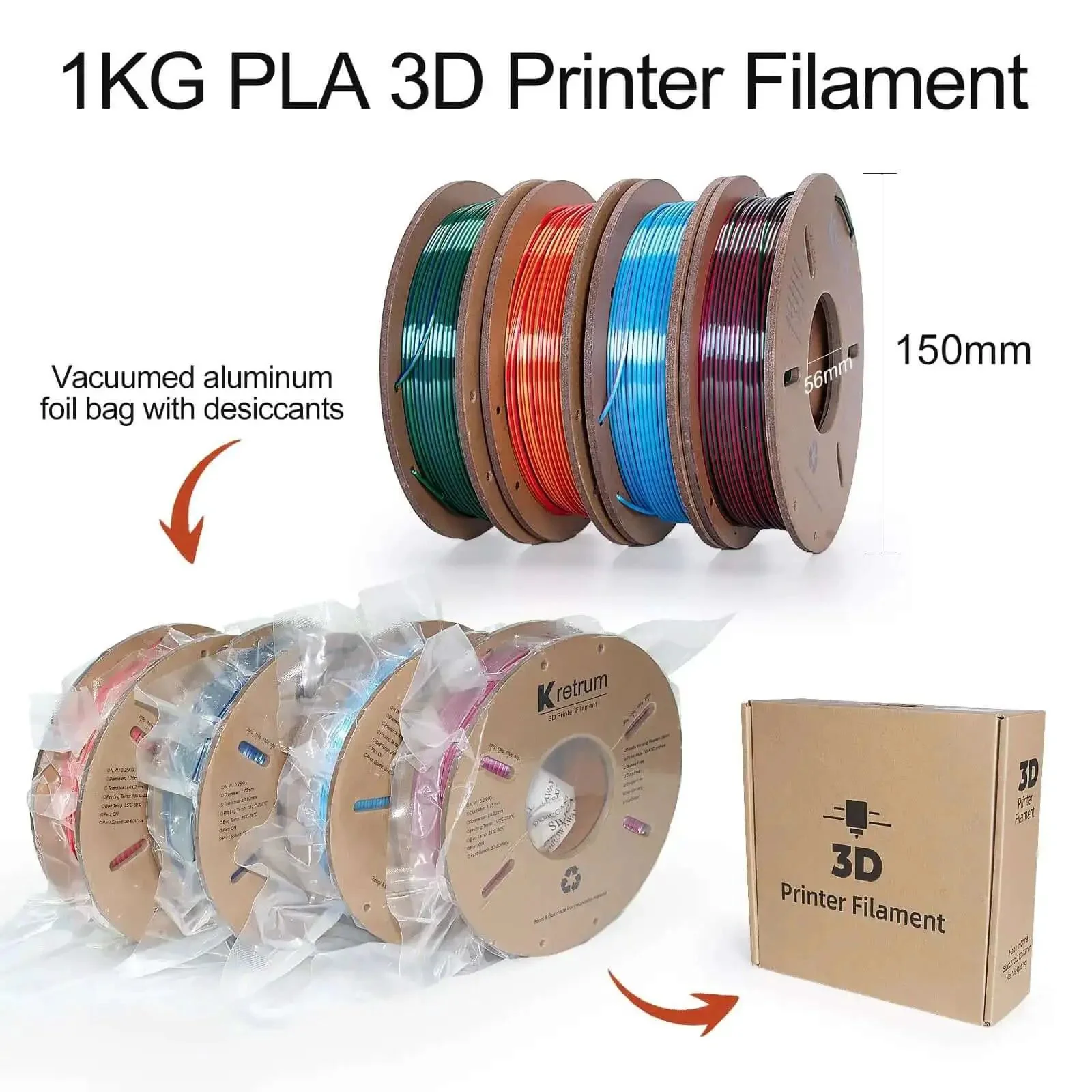 Silk Dual Color PLA Filament Bundle, 1.75mm, 4 Spools Each At 250g, Dope Color Changing Silk Finish, Rose And Blue, Red And Gold, Violet And Green, Blue And Green, Perfect For High Gloss 3D Printing - Image 2