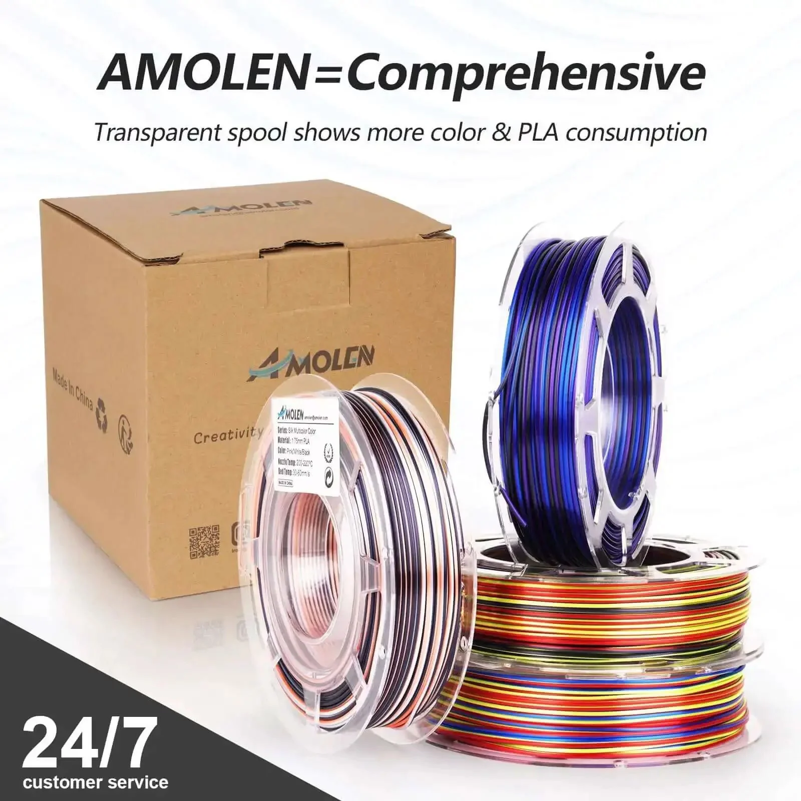 Silk Multicolor Rainbow PLA Filament Bundle For 3D Printing, 1.75mm, Four 200g Spools, Easy Color Change, Vibrant Shiny Filament For Most FDM Printers Everywhere - Image 4