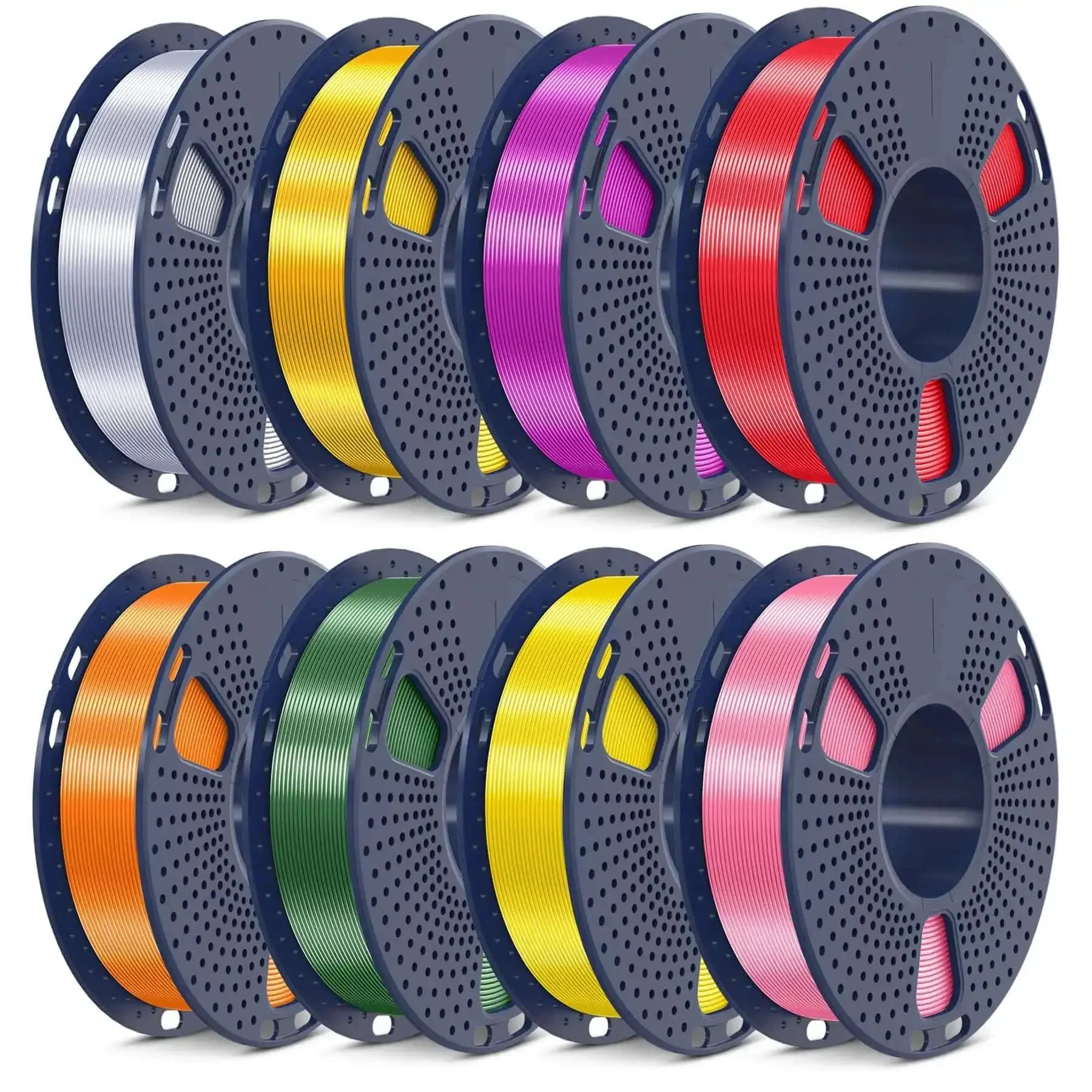 Silk PLA 1.75mm Filament Bundle 2 Kg Eight 250G Spools Dope Multicolor Set Individually Vacuum Packed For 3D Printing Light Gold Silver Purple Red Orange Yellow Pink Bronze