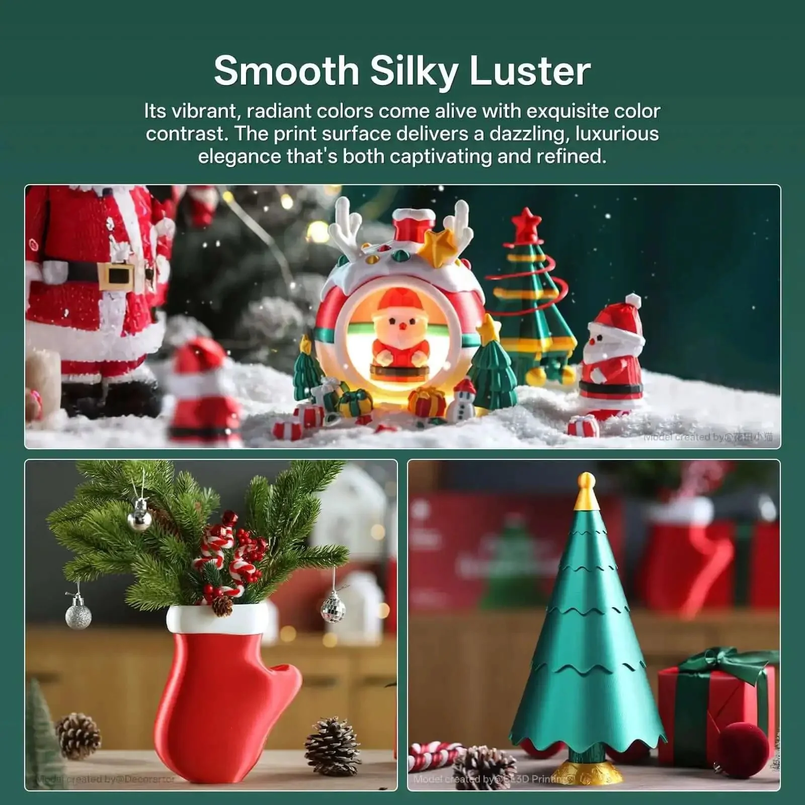 Silk PLA 4KG Bundle for 3D Printing with 1.75mm Filament, Ultra Smooth Luster in Green White Gold Red, Includes 1KG Reusable Spool, Precise ±0.02mm Tolerances, Perfect for Eye Catching Decorative Art Prints And Showpiece Projects - Image 3