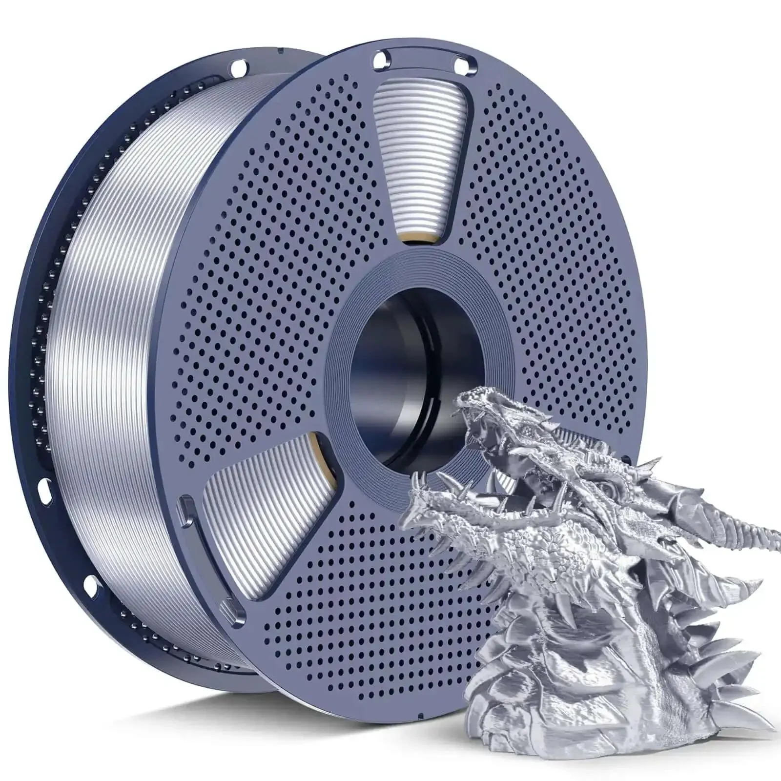 Silk PLA Plus Filament 1.75mm 1kg Silver With Chrome Like Gloss Finish And Smooth Silk Texture For Stable Printing On 3D Printers Perfect For Artsy Models Jewelry Decor Projects And Effortless Consistent Performance