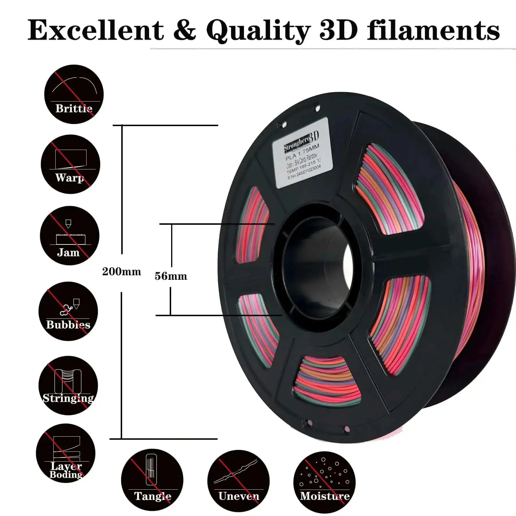 Silk Rainbow PLA Filament 1.75mm 1kg Color Change Filament Multi Color With High Gloss Finish For Most 3D Printers Vacuum Sealed Approximately 330m Long Tolerance 0.05mm - Image 8