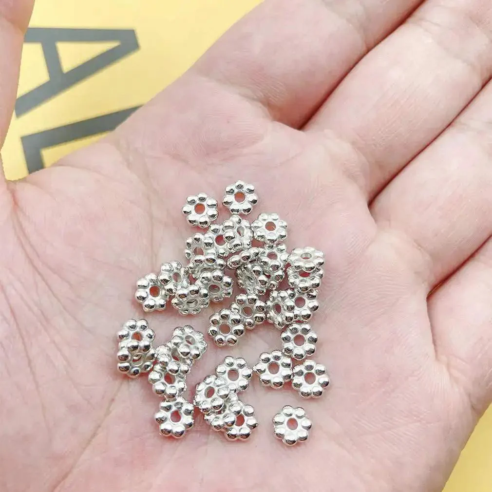 Silver Flower Shape Septal Beads 1200Pcs Daisy Spacers CCB Spacer Beads For Bracelet Necklace Earring Jewelry Making Tibetan Style Loose Beads Sweet Do It Yourself Craft Projects - Image 6