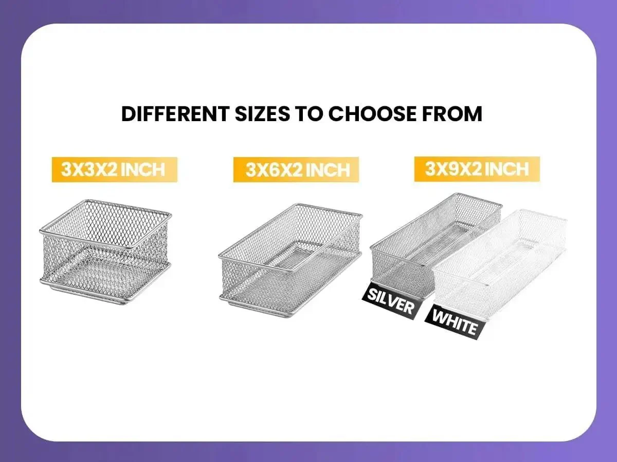 Silver Mesh Desk Organizer Bins For Office And Home Must Have Metal Wire Drawer Cabinet Shelves Caddy Rust Resistant Storage Bins Set 3 By 6 By 2 Inch Great For School And Craft Room - Image 2