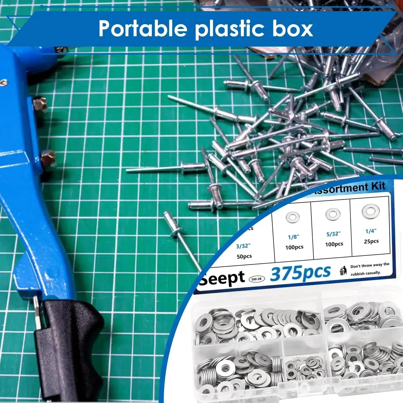 Silver Pop Rivet Washer Assortment Kit 375 Pcs In Five Sizes 3/32 1/8 5/32 3/16 1/4 Inch For Rivets Stainless Steel And Aluminum Blind Rivet Washers Pro Grade Diy Auto Repair And Metal Fabrication - Image 3