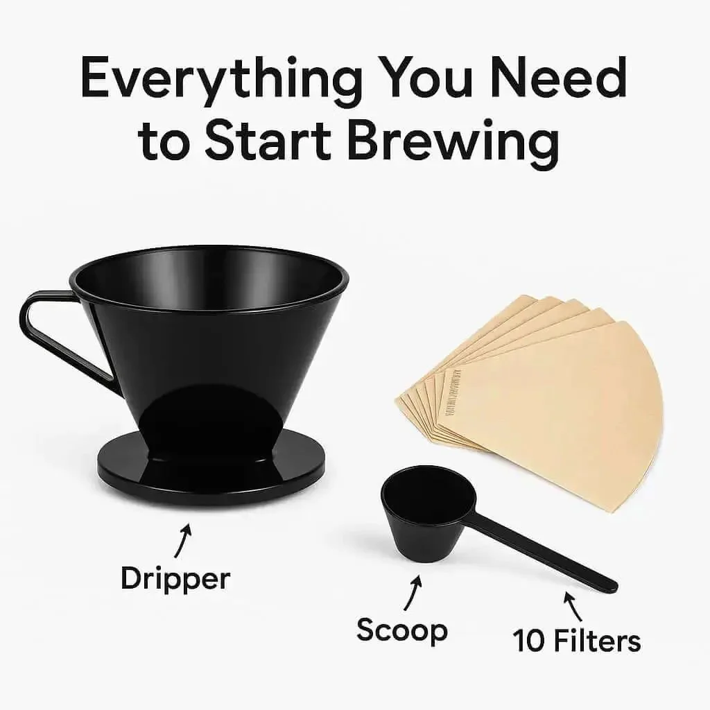 Single Cup Pour Over Coffee Dripper With Scoop And Ten Filters, Cone Size Two Manual Brewer, BPA Free Plastic, Portable And Dishwasher Safe, Stays Put On Your Mug For Cafe Quality Coffee At Home Or On The Go - Image 7