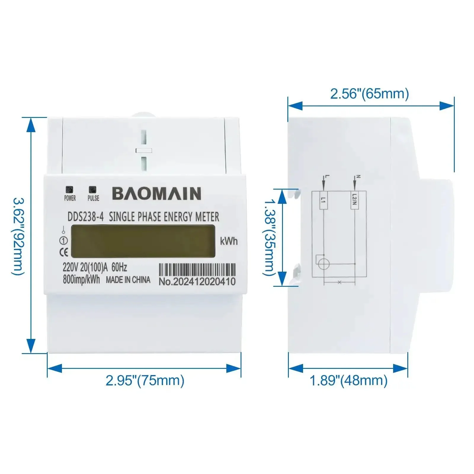 Single Phase KWh Meter For 220V Systems 20A To 100A DIN Rail Power Meter With LCD Display High Accuracy Energy Monitor For Home And Light Biz Use Residential AC Power Usage Tracker - Image 5