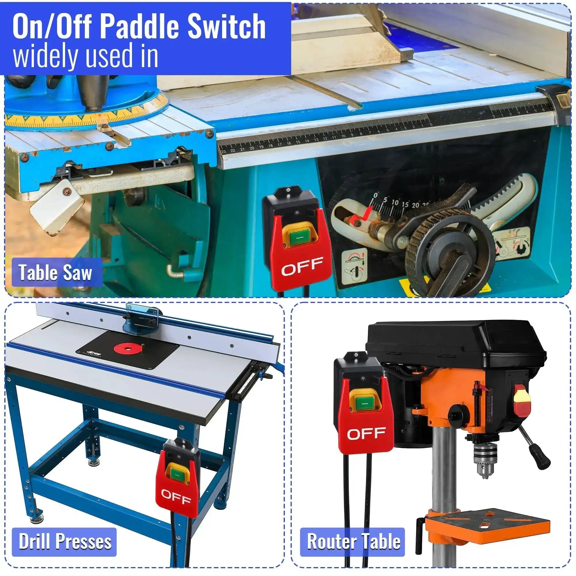 Single Phase On Off Switch With Large Stop Sign Paddle, 120V Router Table Switch For Fast Power Off, Hands Free Safety For Table Saw And Electrical Equipment, 2HP Capacity, 120V And 230V, 1 Pack - Image 4