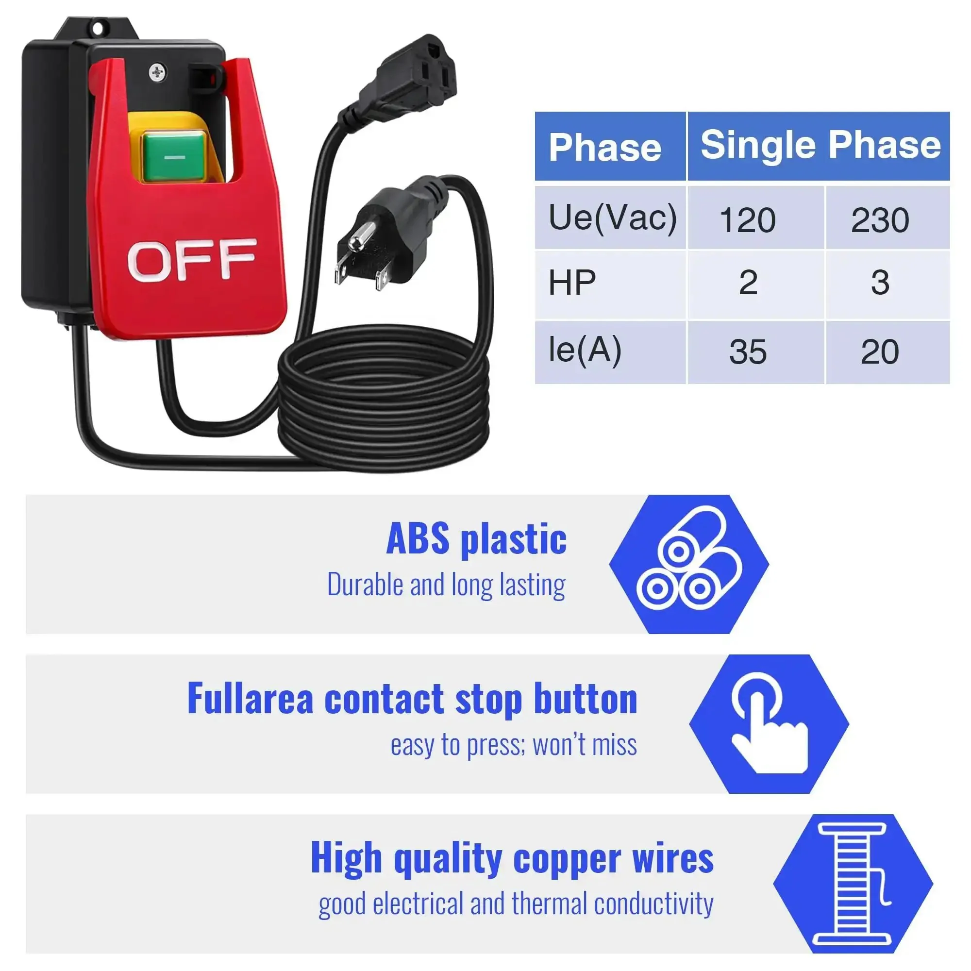 Single Phase On Off Switch With Large Stop Sign Paddle, 120V Router Table Switch For Fast Power Off, Hands Free Safety For Table Saw And Electrical Equipment, 2HP Capacity, 120V And 230V, 1 Pack - Image 6