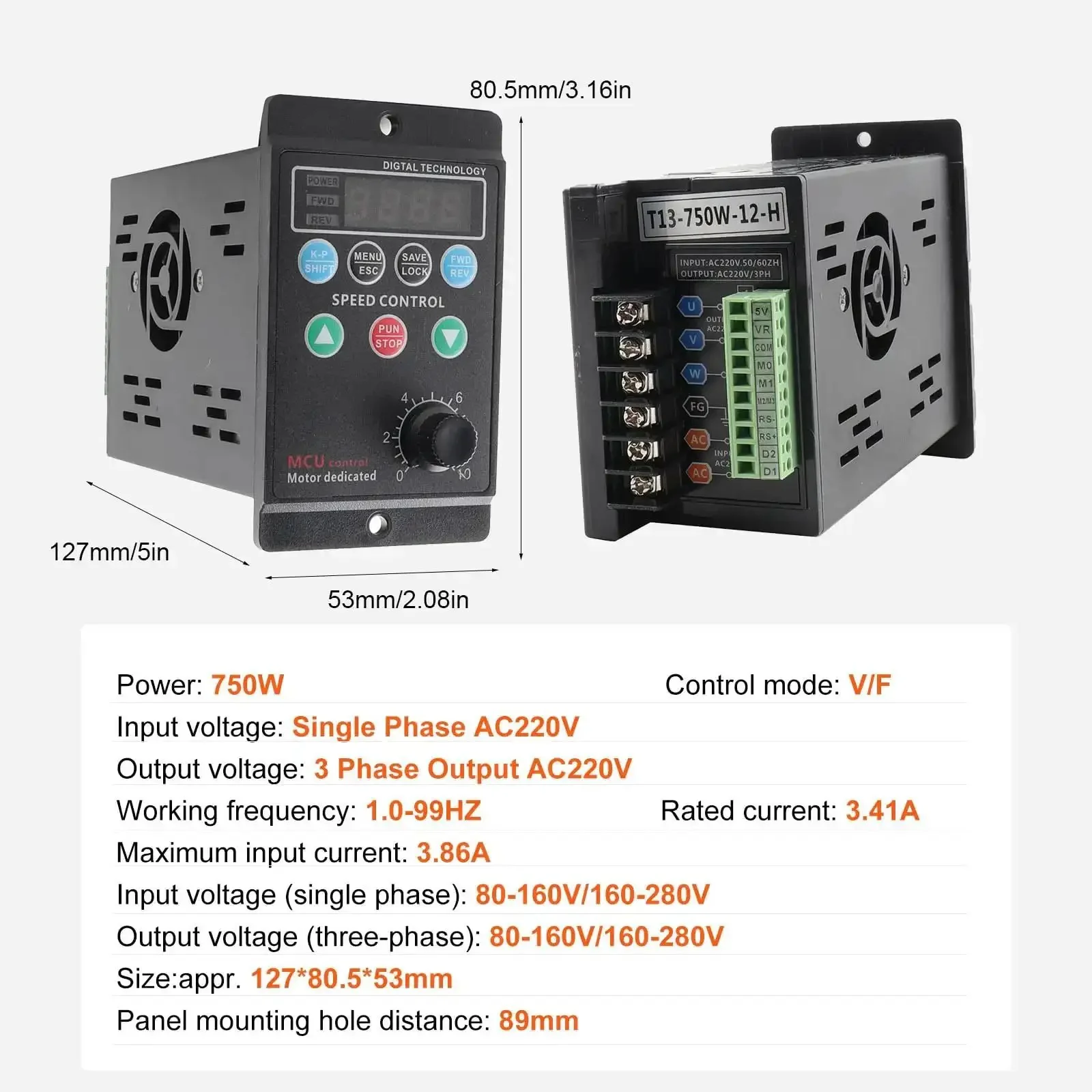 Single Phase To Three Phase VFD Inverter For Spindle Motors, 220V 0.75kW 1HP 5A Variable Frequency Drive, Easy Plug And Play 0 To 400 Hz Output, Compact 127 mm By 80.5 mm By 53 Mm, Great For CNC And DIY Speed Control - Image 5