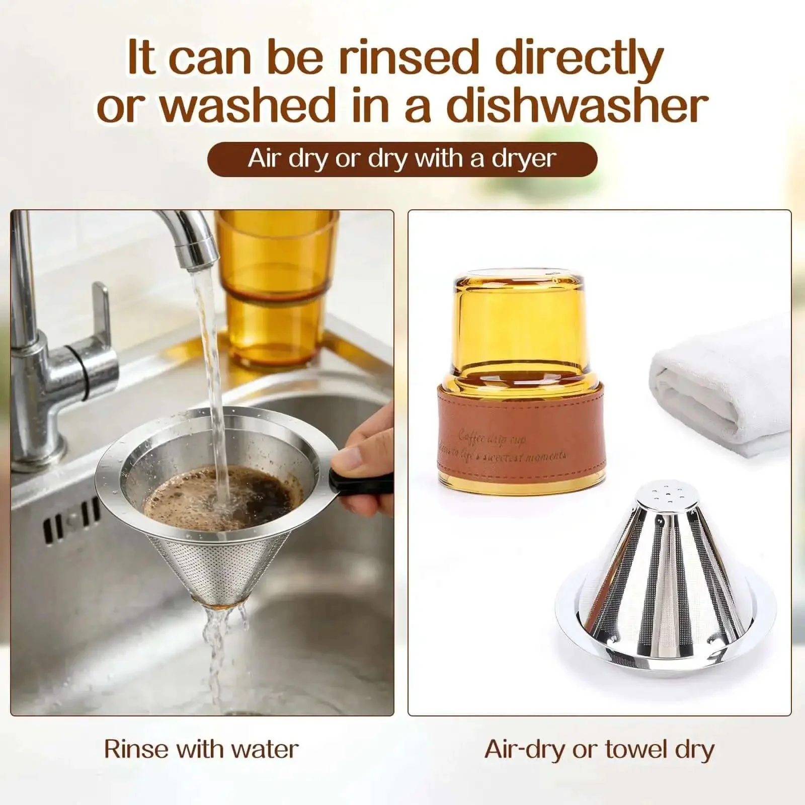 Single Serve Immersion Coffee Maker With Glass Pour Over Dripper And Reusable Stainless Steel Filter Manual Brew On The Go Coffee Maker For Home Office Travel 380ml Cup - Image 3