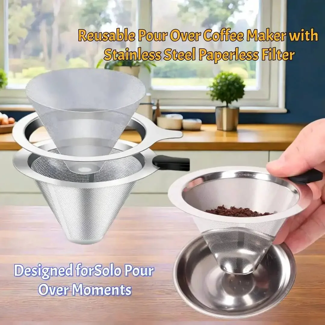 Single Serve Immersion Coffee Maker With Glass Pour Over Dripper And Reusable Stainless Steel Filter Manual Brew On The Go Coffee Maker For Home Office Travel 380ml Cup - Image 4