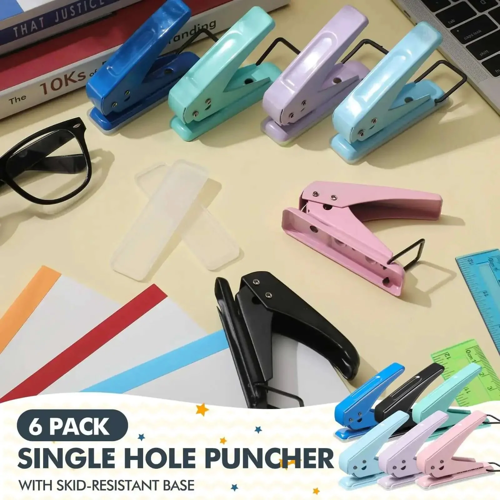 Six Color Single Hole Puncher Pack In One Quarter Inch Metal Handheld, Go-To Heavy Duty Tool With 15 Sheet Capacity, Portable Punch For Tags, Crafts, ID Cards, Chipboard And Art Projects - Image 7