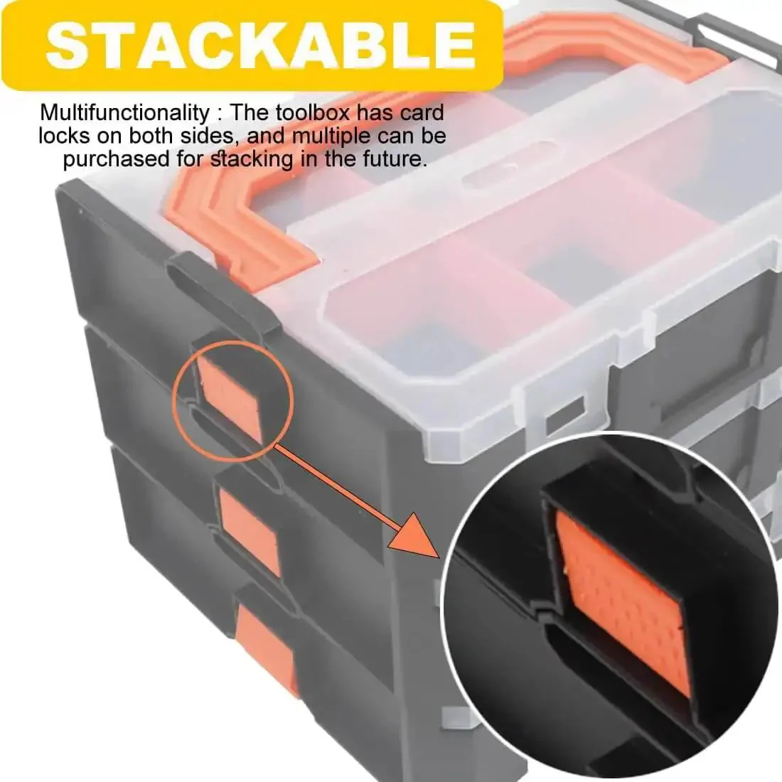 Six Compartment Small Parts Organizer With Stackable Design And Removable Dividers For Hardware, Includes Two Pieces, Clear Durable Case For Garage, Workshop, DIY Projects And Tool Gear Sorting - Image 2