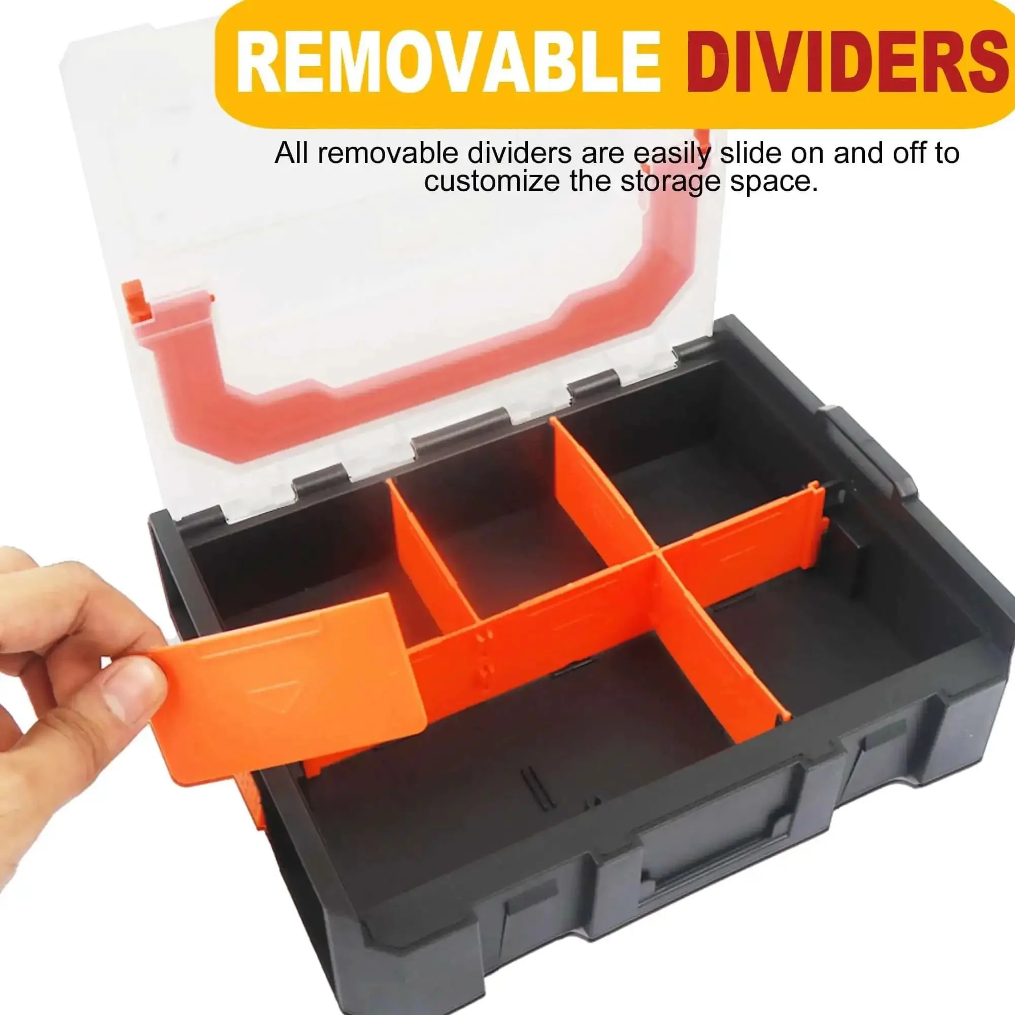 Six Compartment Small Parts Organizer With Stackable Design And Removable Dividers For Hardware, Includes Two Pieces, Clear Durable Case For Garage, Workshop, DIY Projects And Tool Gear Sorting - Image 3