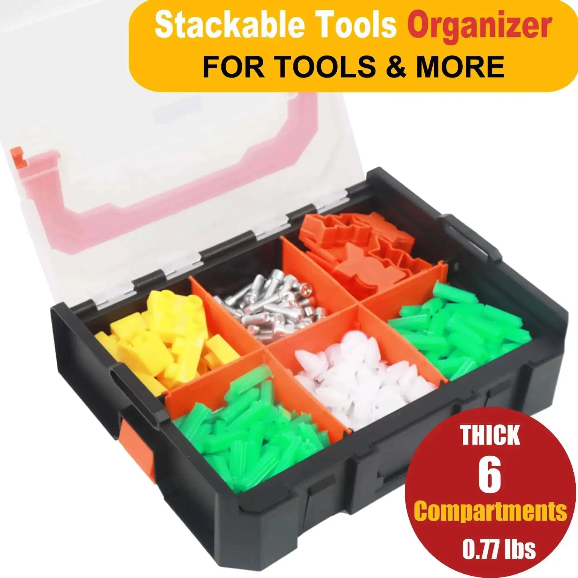 Six Compartment Small Parts Organizer With Stackable Design And Removable Dividers For Hardware, Includes Two Pieces, Clear Durable Case For Garage, Workshop, DIY Projects And Tool Gear Sorting - Image 4