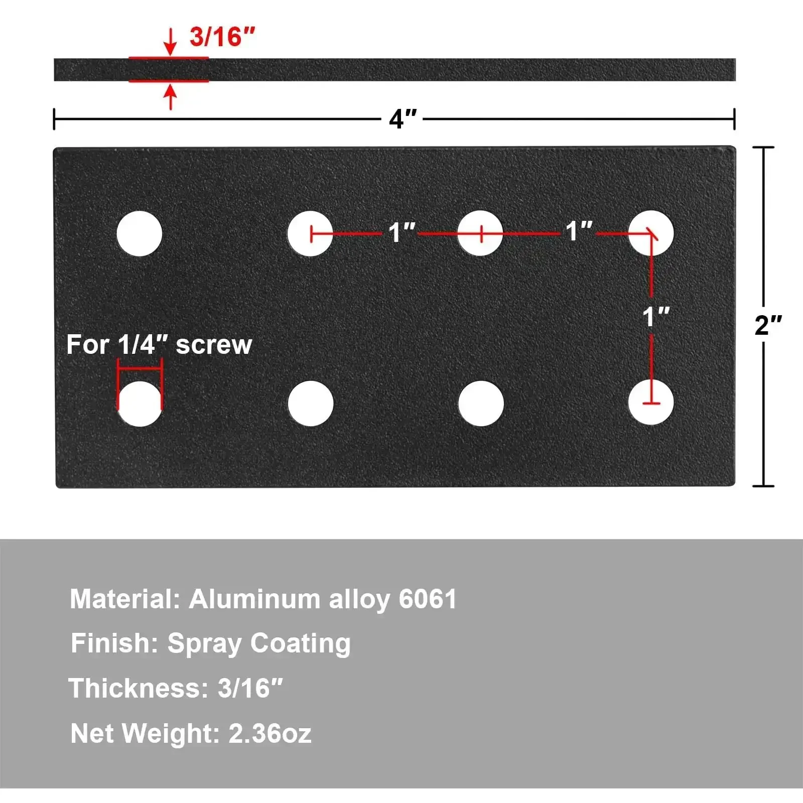 Six Flat Joining Plates For 1010 T Slot Aluminum Profiles Eight Hole Ten Series Straight Plates In Black Aluminum 6061 Three Sixteenth Inch Thick Prepunched For One Quarter Inch Bolts Ideal For Linear Extensions And Strong Overlap Connections - Image 4