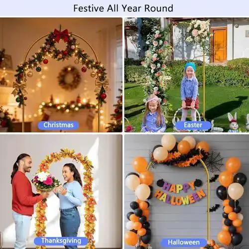 Six Foot Arch Backdrop Stand For Balloons And Garlands, Sturdy Metal Wedding Frame With Square Base Ground Nails, Easy Setup Gold Finish For Birthday Parties Baby Showers And Special Events - Image 3