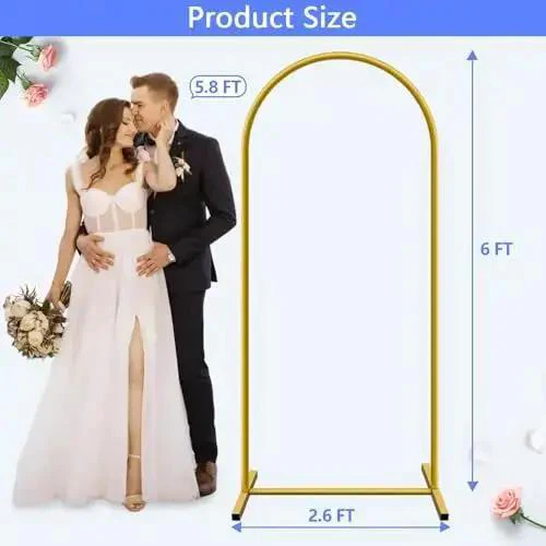 Six Foot Arch Backdrop Stand For Balloons And Garlands, Sturdy Metal Wedding Frame With Square Base Ground Nails, Easy Setup Gold Finish For Birthday Parties Baby Showers And Special Events - Image 6