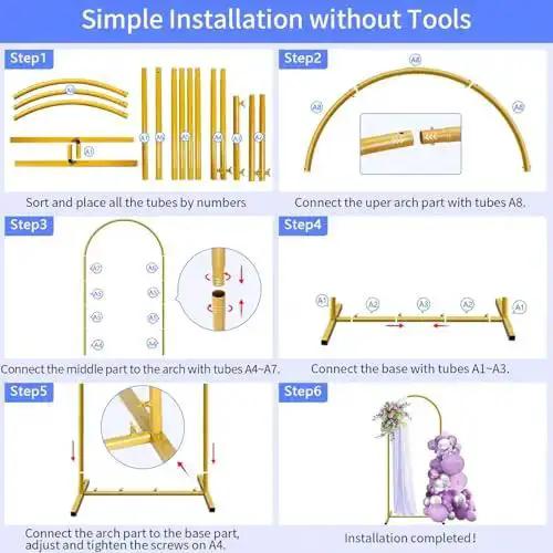 Six Foot Arch Backdrop Stand For Balloons And Garlands, Sturdy Metal Wedding Frame With Square Base Ground Nails, Easy Setup Gold Finish For Birthday Parties Baby Showers And Special Events - Image 7