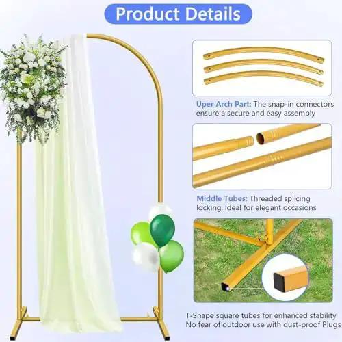 Six Foot Arch Backdrop Stand For Balloons And Garlands, Sturdy Metal Wedding Frame With Square Base Ground Nails, Easy Setup Gold Finish For Birthday Parties Baby Showers And Special Events - Image 8