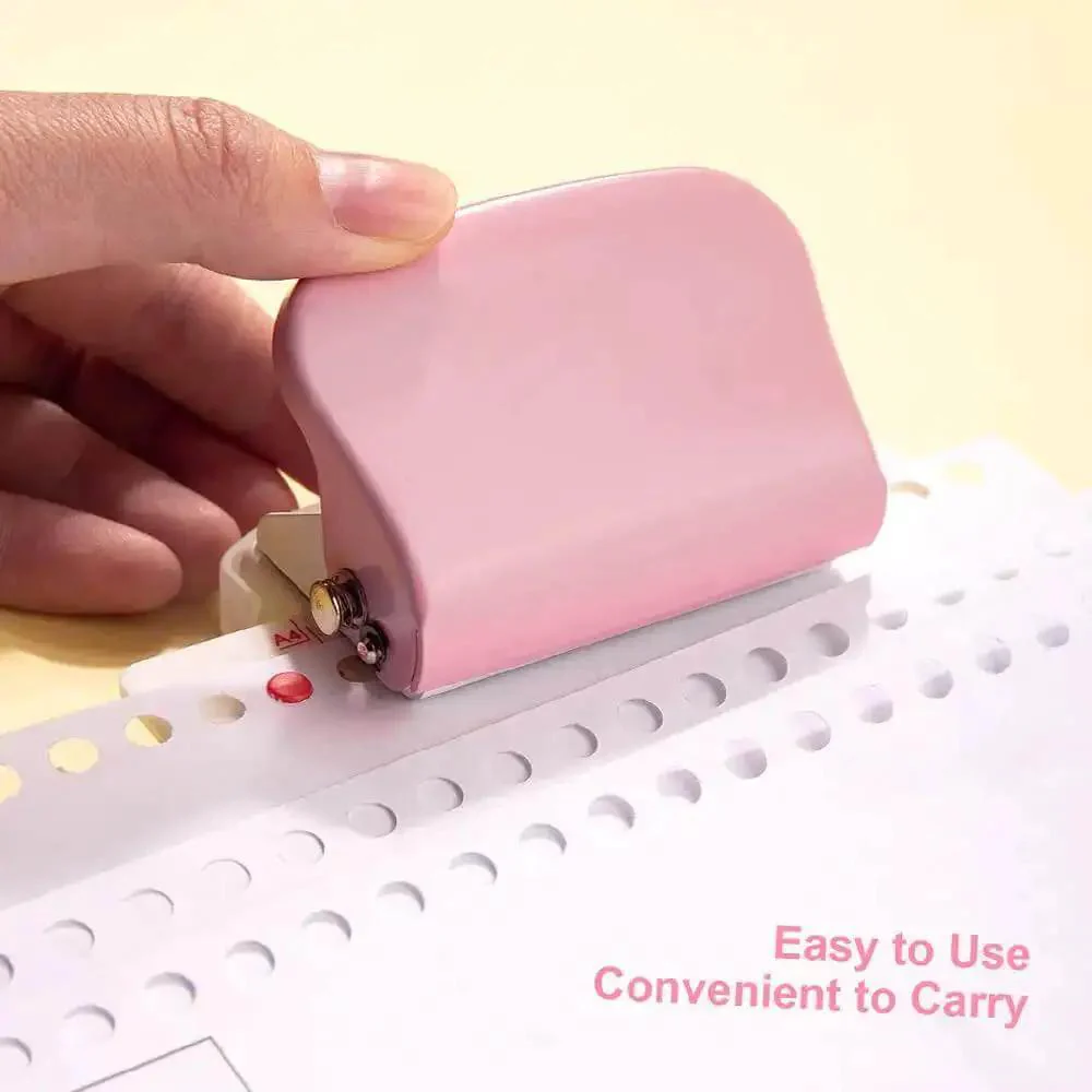 Six Hole Puncher For Loose Leaf Notebooks, Handheld Metal Circle Paper Puncher, Works With A4 A5 B5 Scrapbooks, 5 Sheet Capacity, Clean Cut Holes, Pink - Image 6