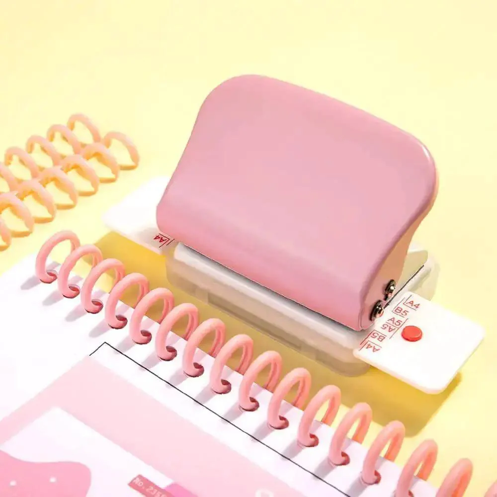 Six Hole Puncher For Loose Leaf Notebooks, Handheld Metal Circle Paper Puncher, Works With A4 A5 B5 Scrapbooks, 5 Sheet Capacity, Clean Cut Holes, Pink - Image 8