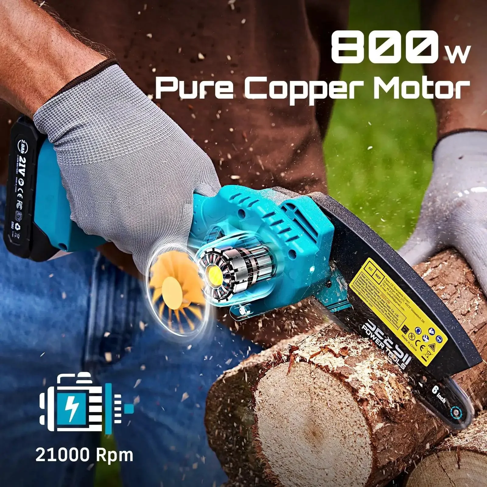 Six Inch Cordless Mini Chainsaw With Two Batteries Portable Electric Chainsaw For Tree Trimming And Wood Cutting Beast 900W Motor Delivers Smooth Cuts Up To Thirty Feet Per Second Through Wood Up To Fifteen Centimeters Thick Great Gift For Dad - Image 2