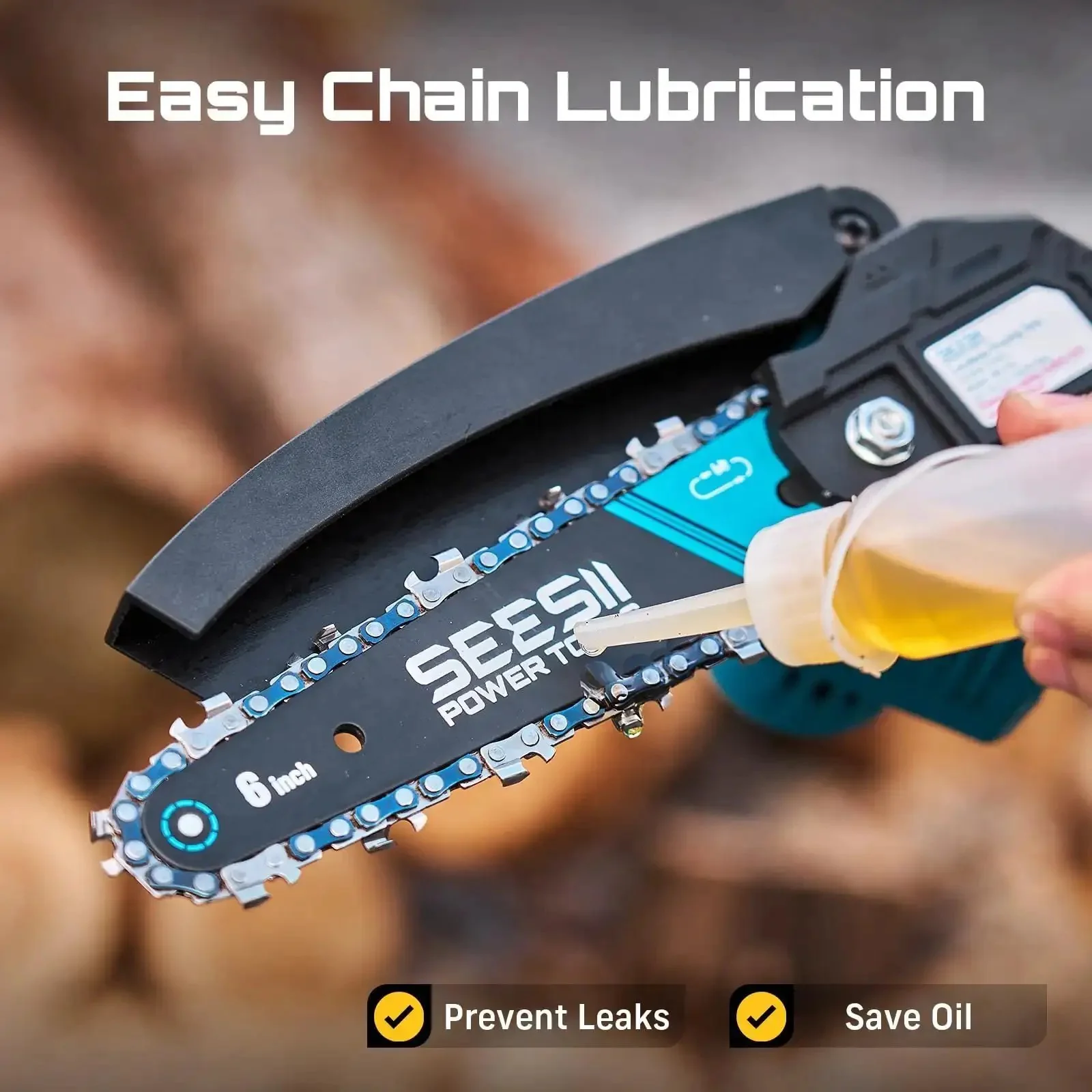 Six Inch Cordless Mini Chainsaw With Two Batteries Portable Electric Chainsaw For Tree Trimming And Wood Cutting Beast 900W Motor Delivers Smooth Cuts Up To Thirty Feet Per Second Through Wood Up To Fifteen Centimeters Thick Great Gift For Dad - Image 4