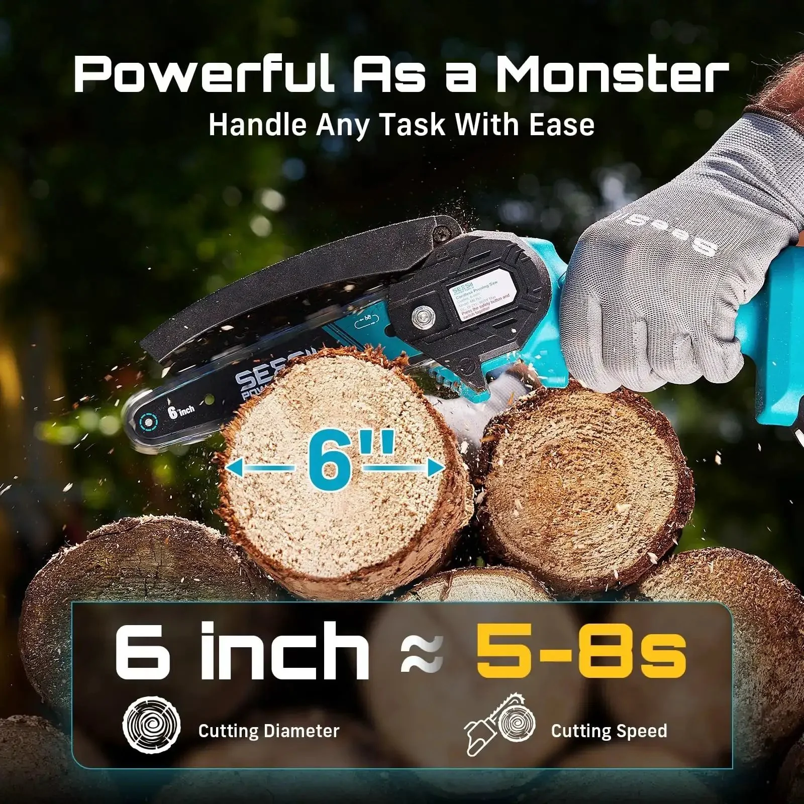 Six Inch Cordless Mini Chainsaw With Two Batteries Portable Electric Chainsaw For Tree Trimming And Wood Cutting Beast 900W Motor Delivers Smooth Cuts Up To Thirty Feet Per Second Through Wood Up To Fifteen Centimeters Thick Great Gift For Dad - Image 5