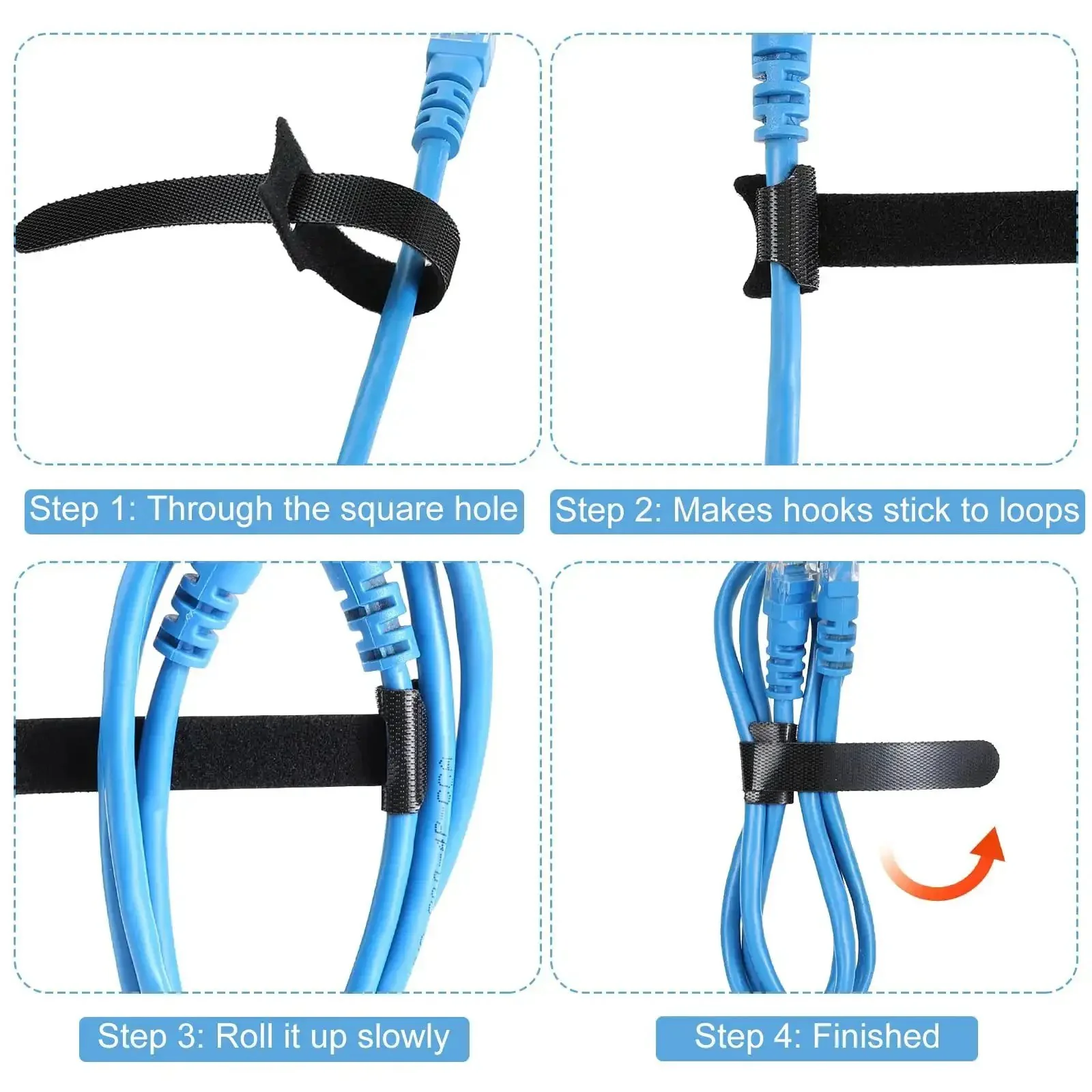 Six Inch Reusable Cable Ties Set With 120 Pieces For Wire And Cord Organization Adjustable Hook And Loop Ties For Home And Office Tangle Free Black Cable Management Kit - Image 3