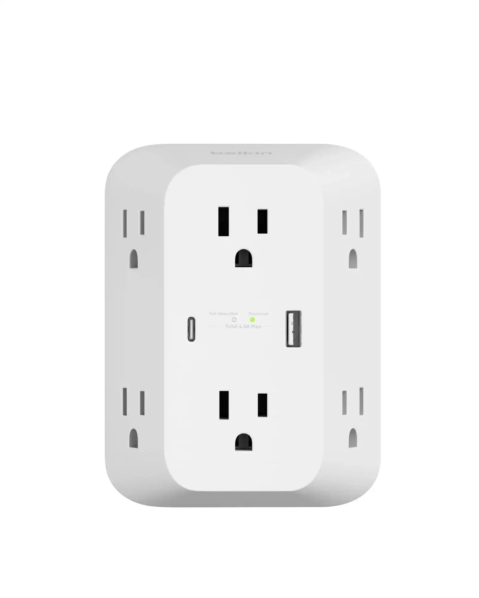 Six Outlet Surge Protector Power Strip With USB C And USB A Ports For PD Fast Charge ETL Listed Wall Mountable 1680 Joules Of Protection LED Indicator Overvoltage Protection