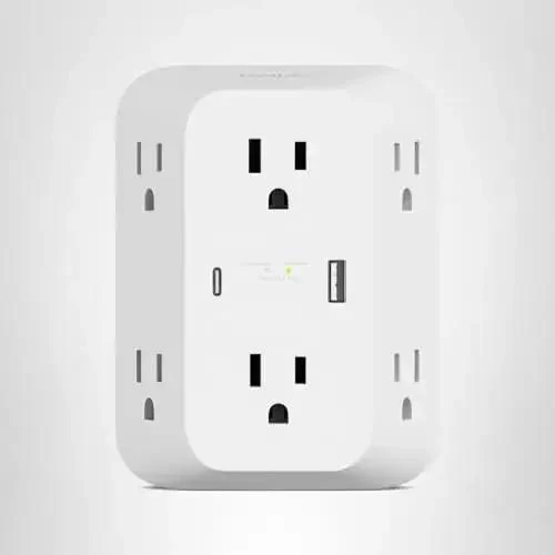 Six Outlet Surge Protector Power Strip With USB C And USB A Ports For PD Fast Charge ETL Listed Wall Mountable 1680 Joules Of Protection LED Indicator Overvoltage Protection - Image 2