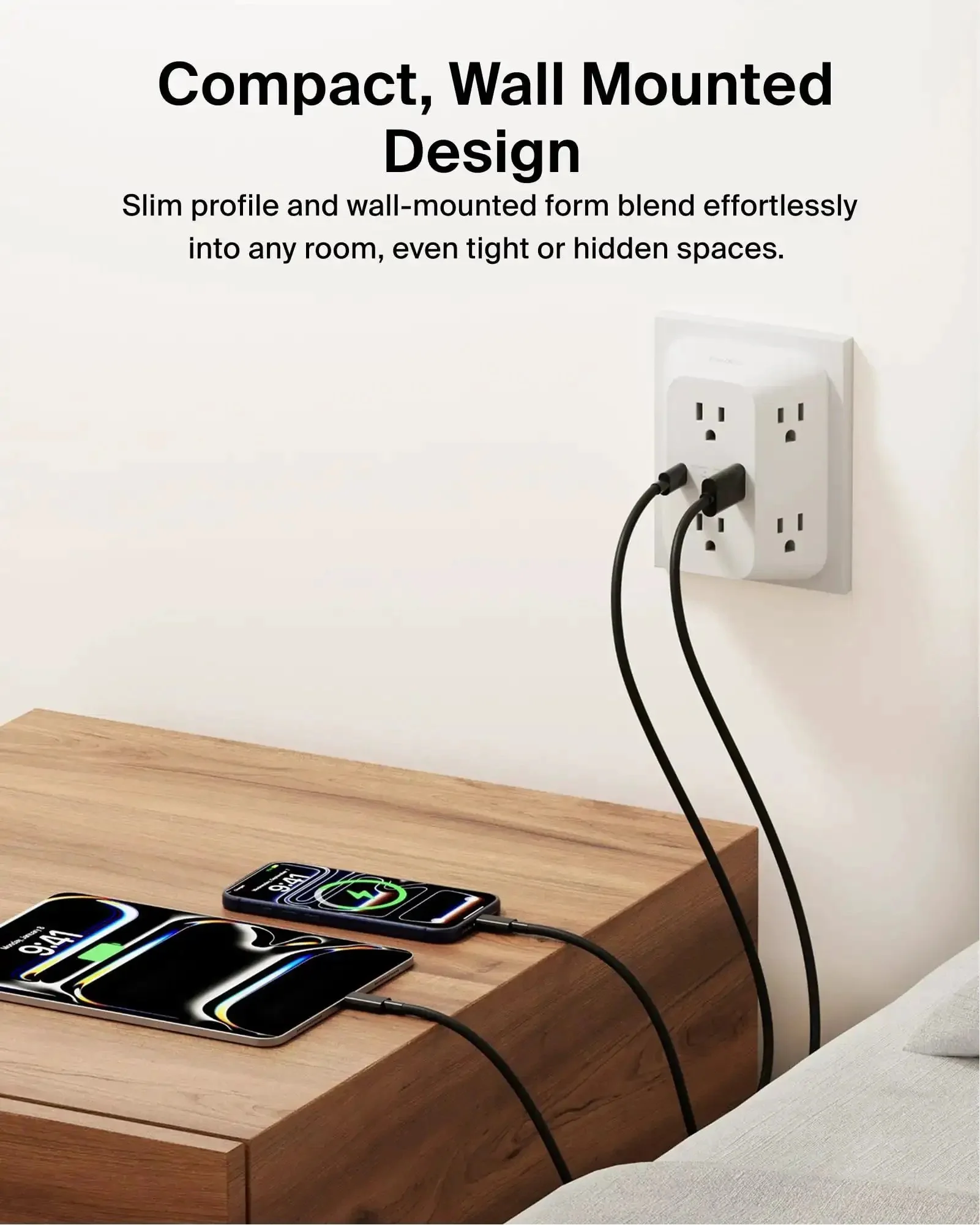 Six Outlet Surge Protector Power Strip With USB C And USB A Ports For PD Fast Charge ETL Listed Wall Mountable 1680 Joules Of Protection LED Indicator Overvoltage Protection - Image 5