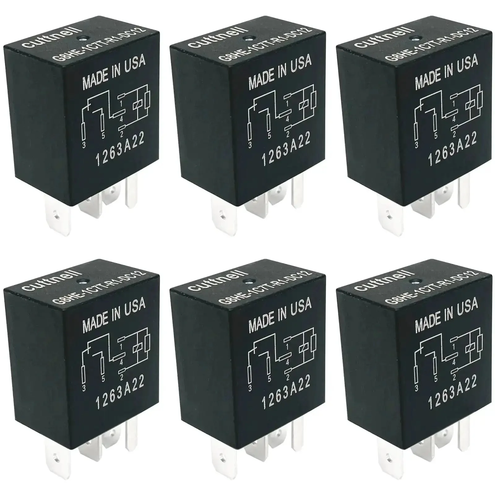 Six Pack 12V DC Automotive Relays 40A 5 Pin SPDT High Current Relay Kit For Jeep Cooling Fans HVAC And Electrical Systems Fixes Direct OEM Style Replacement With 150A Inrush Capacity And 280 Size Terminals For Easy Wiring