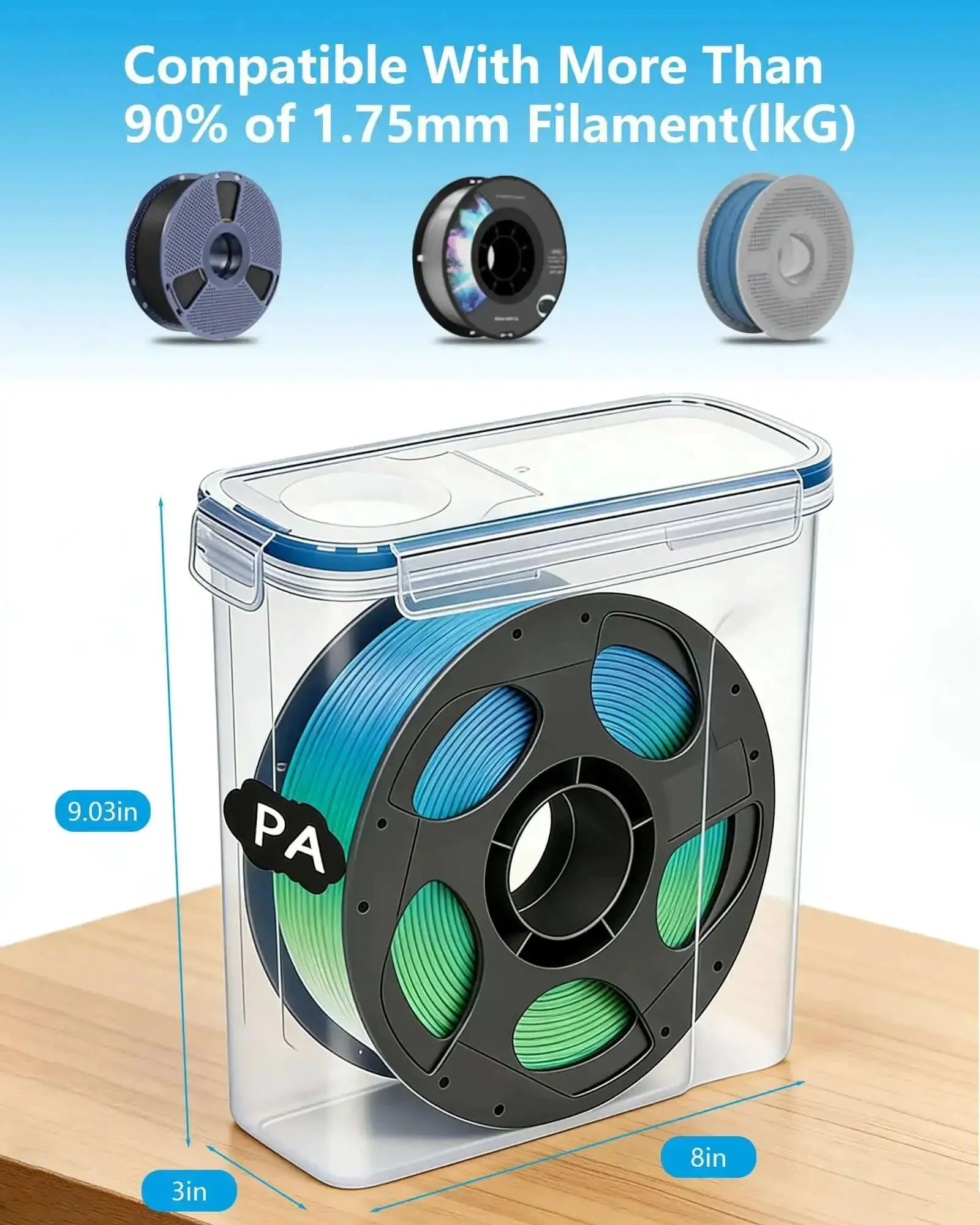 Six Pack 1.75mm Filament Storage Boxes With Desiccants Portable Waterproof Dustproof Case For 3D Printer Filament Transparent Blue Keeps Filament Dry Easy Labeling And On The Go Organization - Image 5