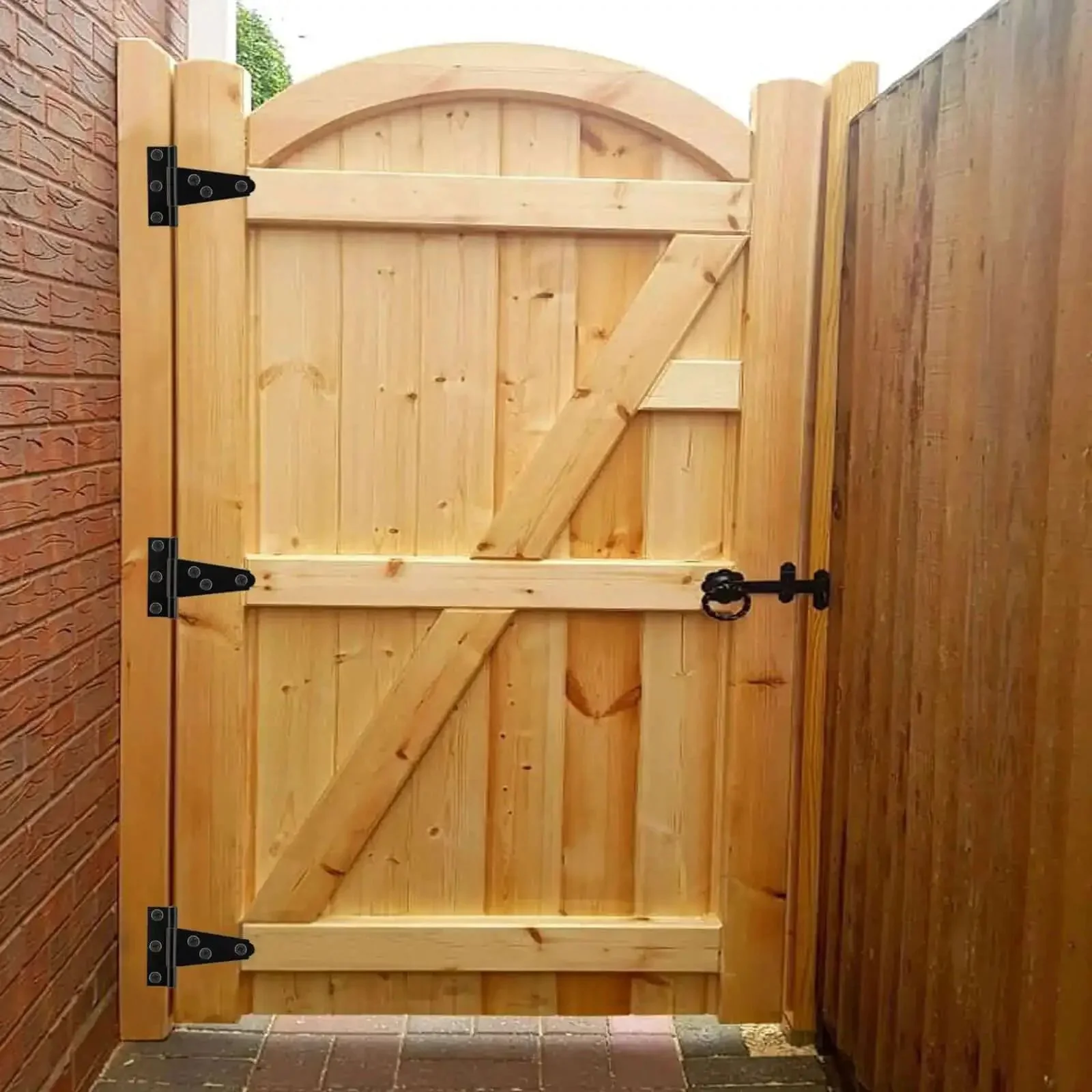 Six Pack 2 Inch Black T Strap Shed Hinge Beefy Heavy Duty Barn Door Hinges Gate Strap T Hinges For Barn Doors Sheds And Wooden Fences With Rugged Solid Iron Construction And Included Screws - Image 2