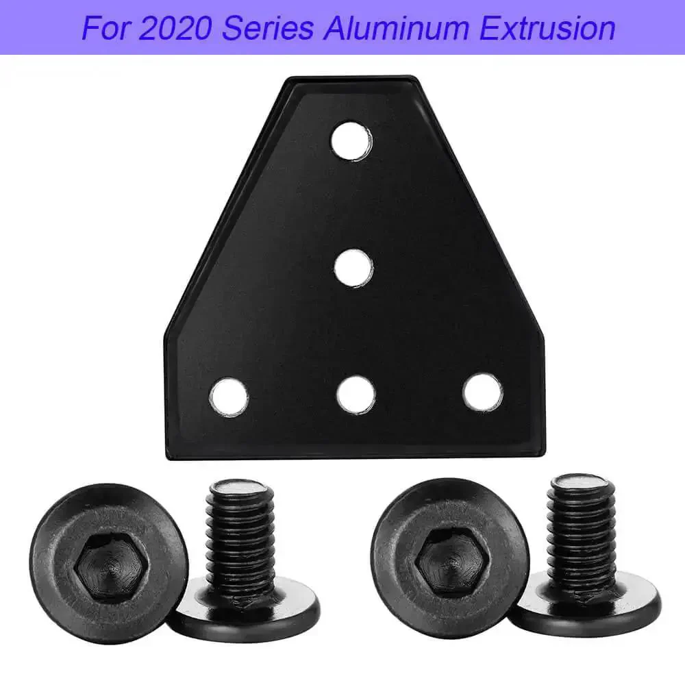 Six Pack 2020 Corner Bracket Connectors For 6mm Aluminum Extrusion, 5 Hole T Shape Joint Plates, Plug And Play Easy Install For 2020 Series Frames, Ideal For DIY Projects, 3D Printers, CNC Routers, Robotics, Black - Image 2
