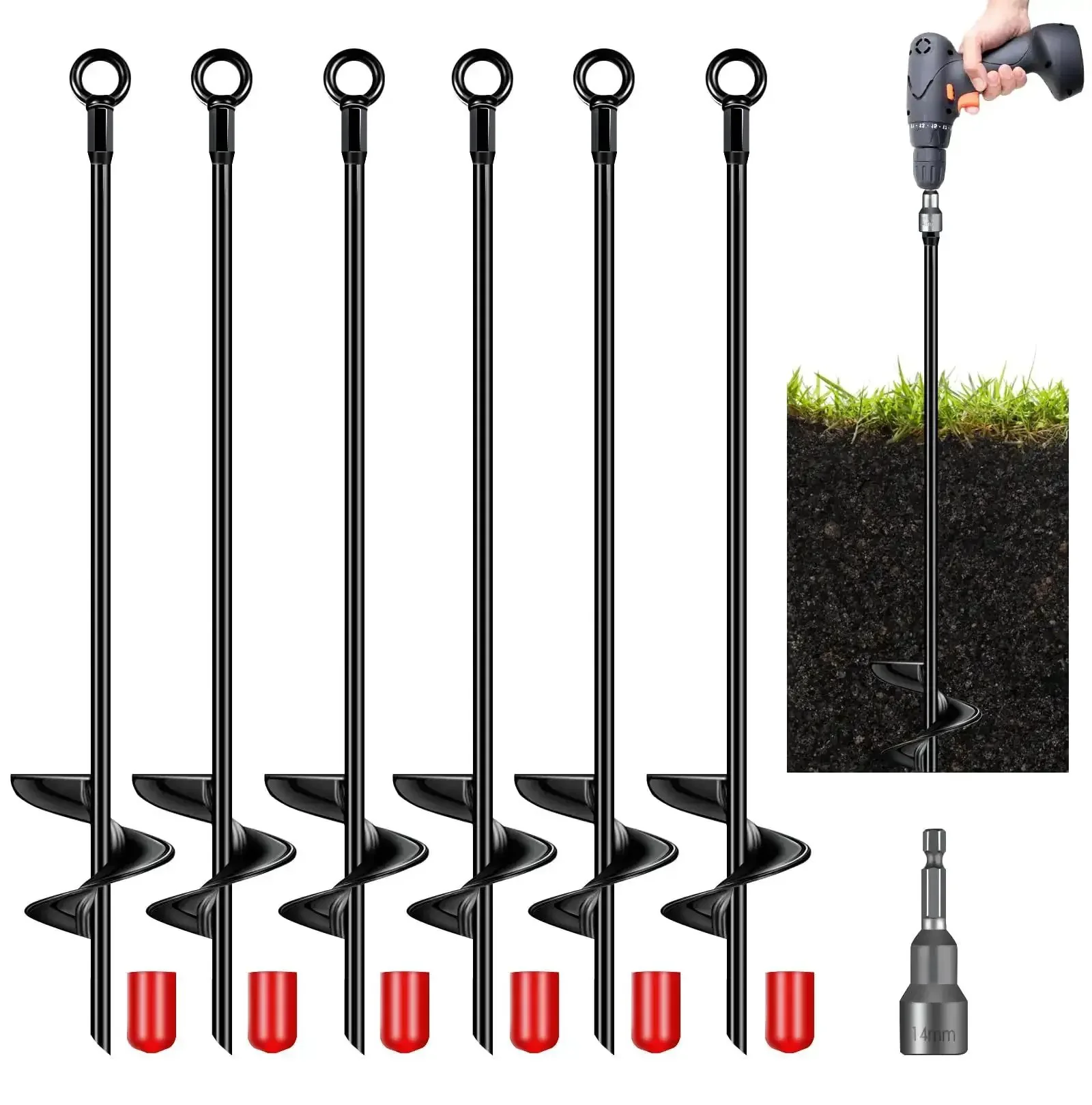 Six Pack 30 Inch Auger Earth Shed Anchor Kit With Spiral Blade Heavy Duty Wind Stakes For Trailers Shelters Tents Canopies Swing Sets And Outdoor Gear Easy Drill Drive System
