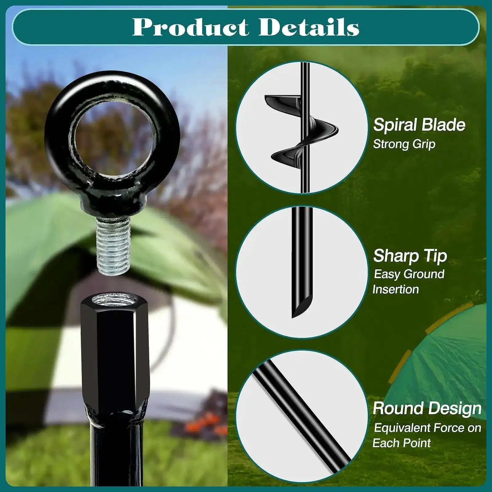Six Pack 30 Inch Auger Earth Shed Anchor Kit With Spiral Blade Heavy Duty Wind Stakes For Trailers Shelters Tents Canopies Swing Sets And Outdoor Gear Easy Drill Drive System - Image 3