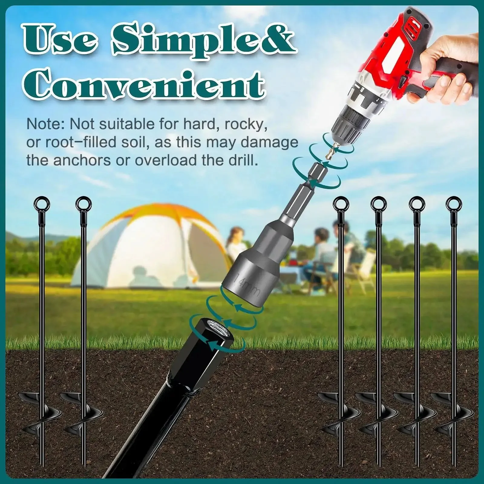 Six Pack 30 Inch Auger Earth Shed Anchor Kit With Spiral Blade Heavy Duty Wind Stakes For Trailers Shelters Tents Canopies Swing Sets And Outdoor Gear Easy Drill Drive System - Image 5