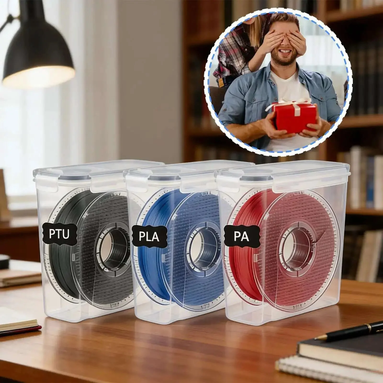 Six Pack 3D Printing Filament Storage Boxes With Thick Silicone Seal Dustproof Portable Organizer That Keeps Your Filament Neat For 1.75mm PLA ABS PETG TPU PA Filaments Includes Marker And Labels, Universal 1kg Spool Compatibility, Dimensions 9.37 x 8.26 - Image 3