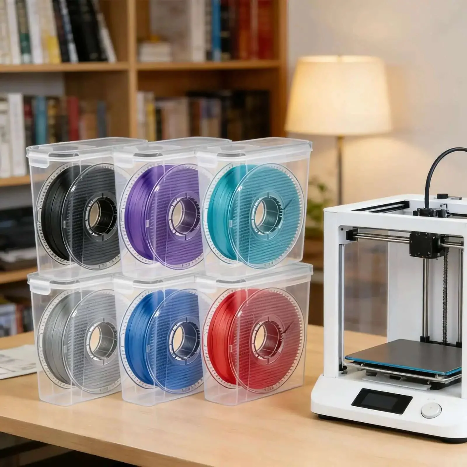 Six Pack 3D Printing Filament Storage Boxes With Thick Silicone Seal Dustproof Portable Organizer That Keeps Your Filament Neat For 1.75mm PLA ABS PETG TPU PA Filaments Includes Marker And Labels, Universal 1kg Spool Compatibility, Dimensions 9.37 x 8.26 - Image 4