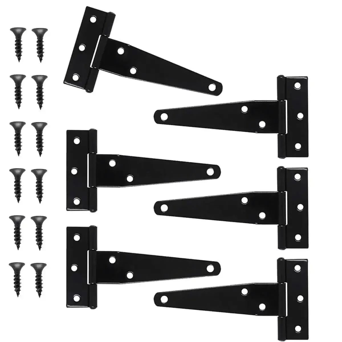 Six Pack 4 Inch T Strap Hinges Black Outdoor Gate Hinges For Wooden Fences Beefy Heavy Duty Tee Hinges For Shed Barn Doors Gates Rugged Carbon Steel With Galvanized Matte Black Finish